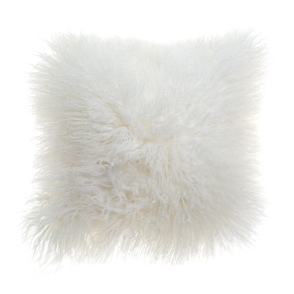 Mongolian Sheepskin Lambswool Cushion 40cm WHITE POP