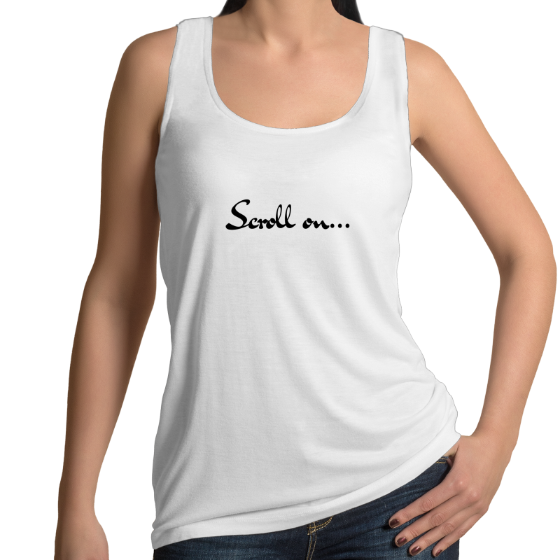 Womens White Singlet Top Scroll On Anti Online Trolling